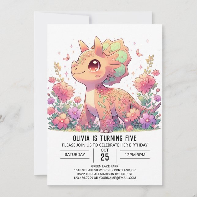 Pastel Dino Dinosaur Digital Birthday Invitation (Front)