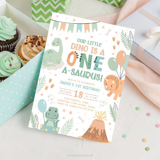 Pastel Dinosaur Birthday Invitation