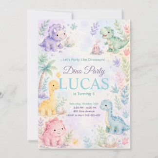 Pastel Dinosaur Birthday Invitation Editable