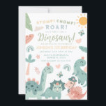 Pastel Dinosaur Stomp Chomp Roar 1st Birthday  Invitation<br><div class="desc">Dinosaur Stomp Chomp Roar 1st Birthday Party Boy Invitation
Wording can be changed to any occasion</div>
