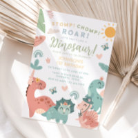 Pastel Dinosaur Stomp Chomp Roar 1st Birthday