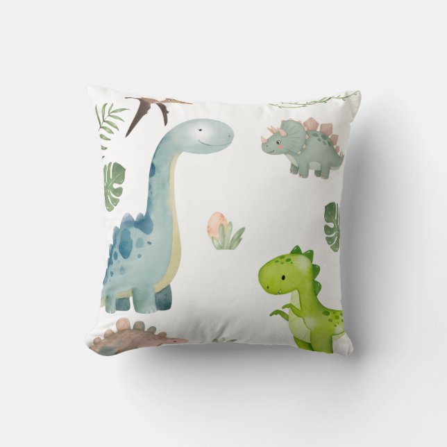  Pastel Dinosaur Throw Pillow (Front)