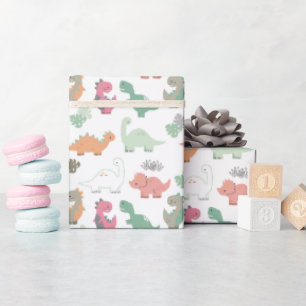 Pastel Dinosaurs on White Background Wrapping Paper