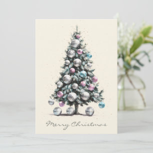 Pastel Disco Ball Ornament Christmas Tree Holiday Card