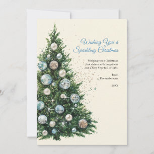 Pastel Disco Ball Ornament Christmas Tree Photo Holiday Card