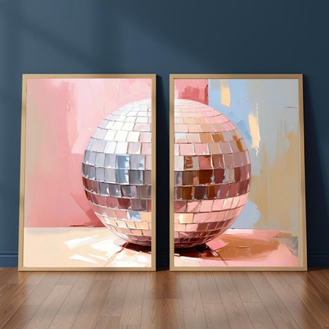 Pastel Disco Ball Split Prints, Pink Aesthetic Wall Art Sets (Creator Uploaded)