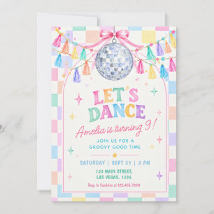 Pastel Disco Dance Party Checkerboard Birthday Invitation