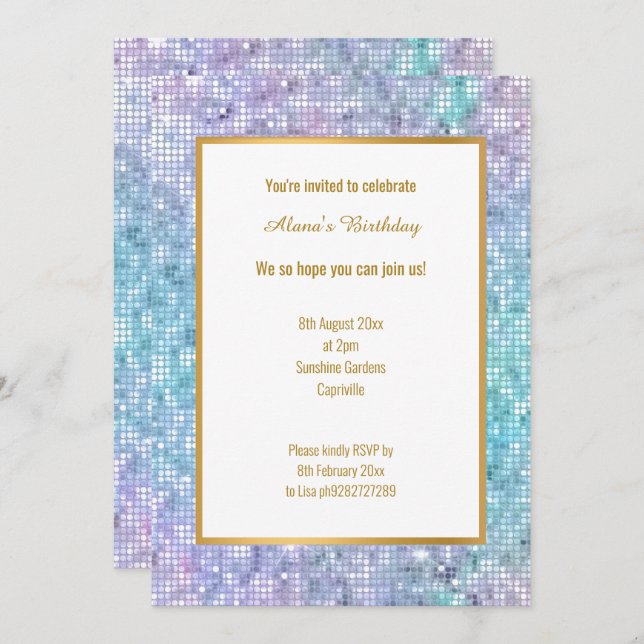 PASTEL DISCO SPARKLE  INVITATION (Front/Back)