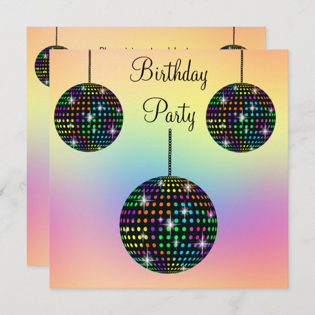 PASTEL  DISCO THEME  PARTY INVITATION (Front/Back)