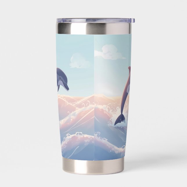  Pastel Dolphin Mug – Ocean Waves Art Insulated Tumbler (Left)