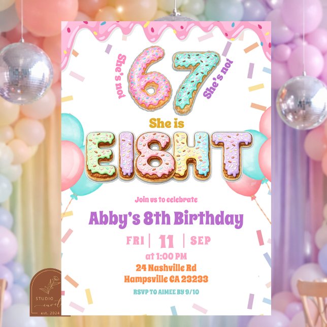 Pastel Donut 67 8th Girl Birthday party Invitation (Creator Uploaded)