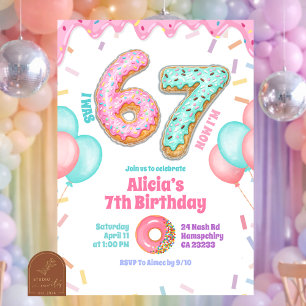 Pastel Donut 67 Girl Birthday party Invitation