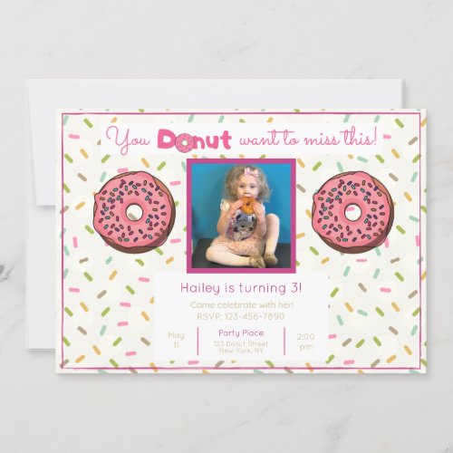 Pastel Donut Birthday Party Photo Invitation