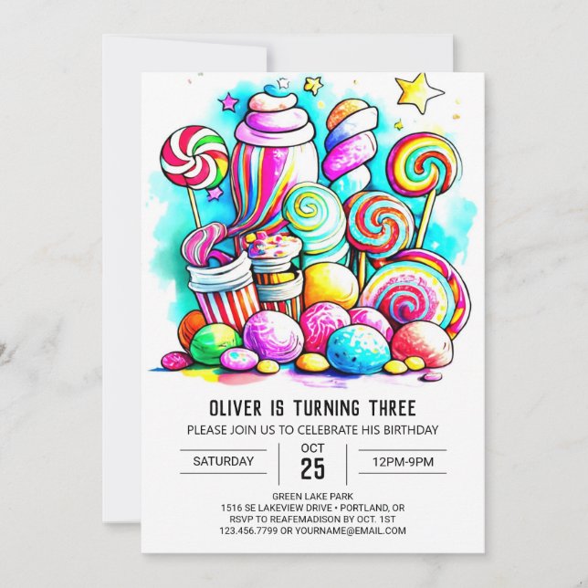 Pastel Donut Candyland Editable Birthday Invitation (Front)