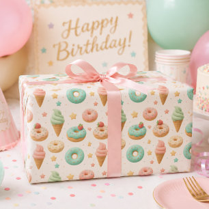 Pastel Donut Ice Cream Birthday Wrapping Pap Paper
