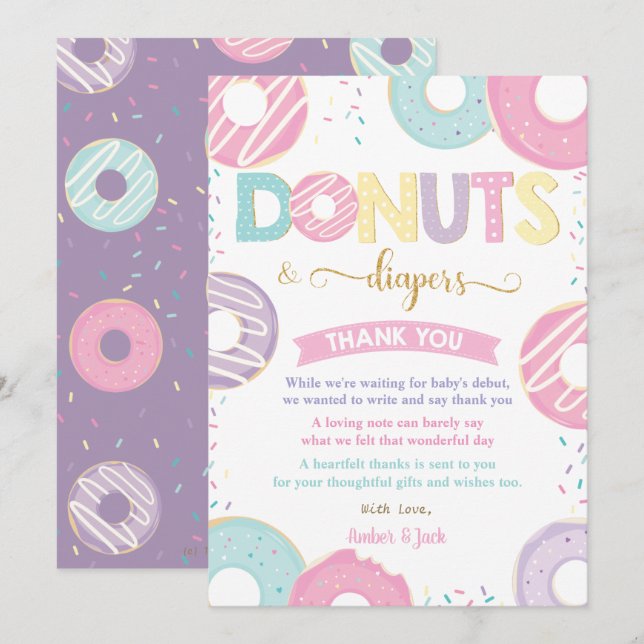 Pastel Donuts and Diapers Doughnuts Baby Shower Thank You Card (Front/Back)