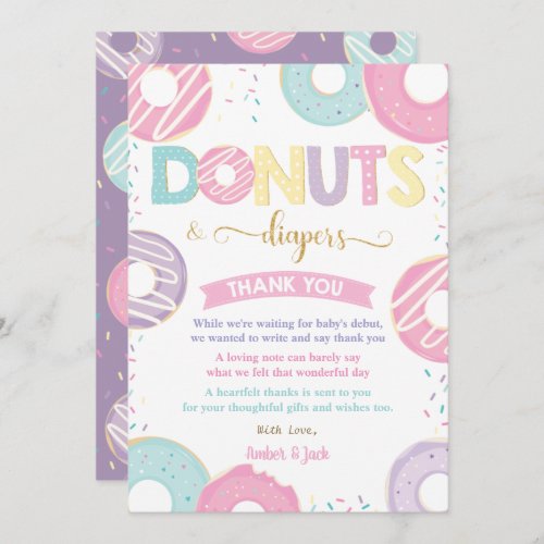 Pastel Donuts and Diapers Doughnuts Baby Shower Thank You Card