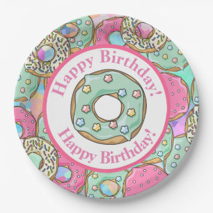 Pastel Donuts Happy Birthday Paper Plates