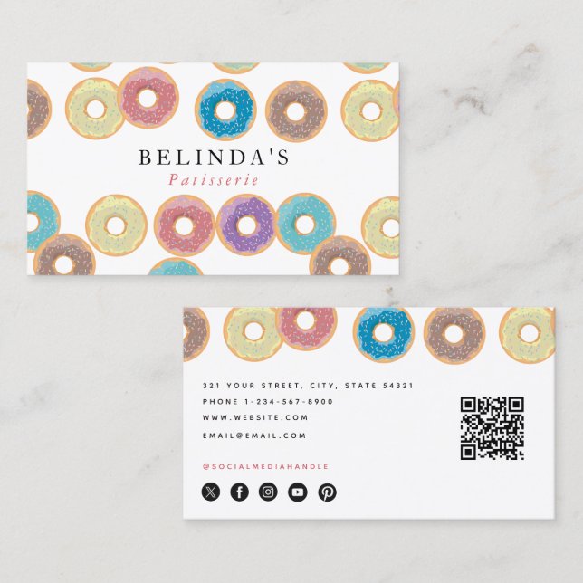 Pastel Donuts & Sprinkles Pastry Chef QR Code Business Card (Front/Back)