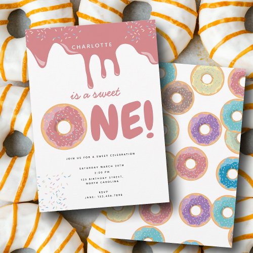 Pastel Donuts  Sprinkles Sweet One Birthday Invitation