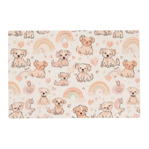 Pastel Doodle Puppy Pet Food Mat   Rainbow Puppies