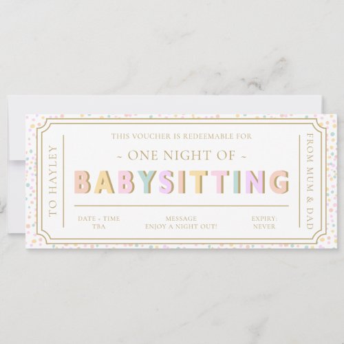 Pastel Dot Babysitting Gift Voucher Card