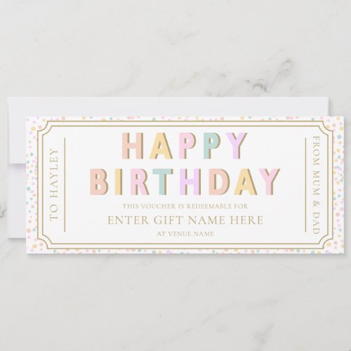 Pastel Dot Happy Birthday Gift Voucher Card