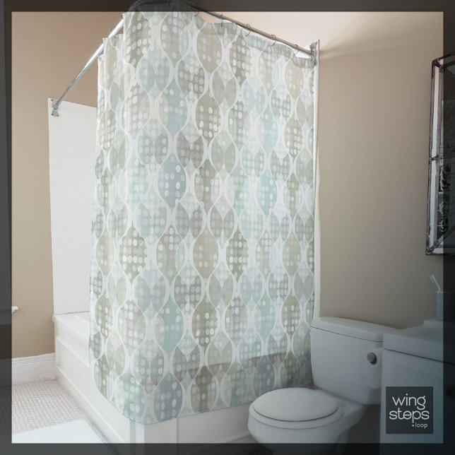 Pastel Dot Wavy Pattern Grey Beige White Blue Shower Curtain (Creator Uploaded)