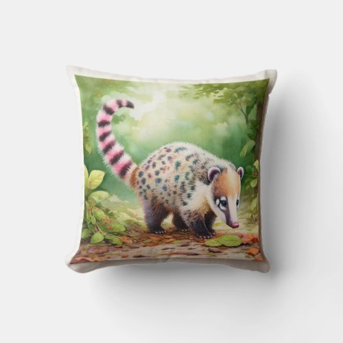 Pastel_Dotted Coati REF93 _ Watercolor Throw Pillow