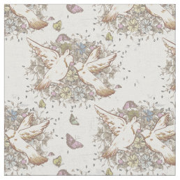 Pastel Doves Floral Butterflies Fabric