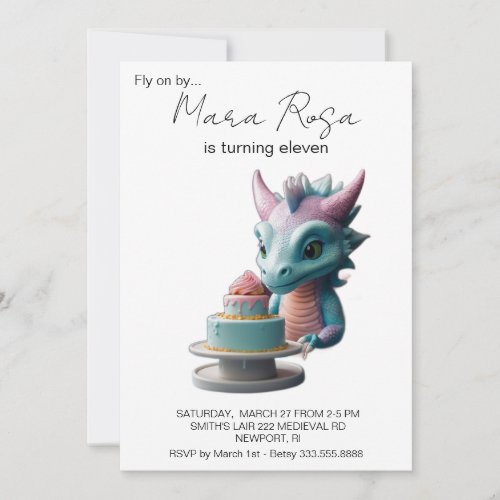  Pastel Dragon Cake Photo AP88 Birthday Party Invitation