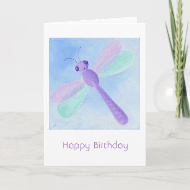 Pastel Dragonfly Birthday Card (Front)