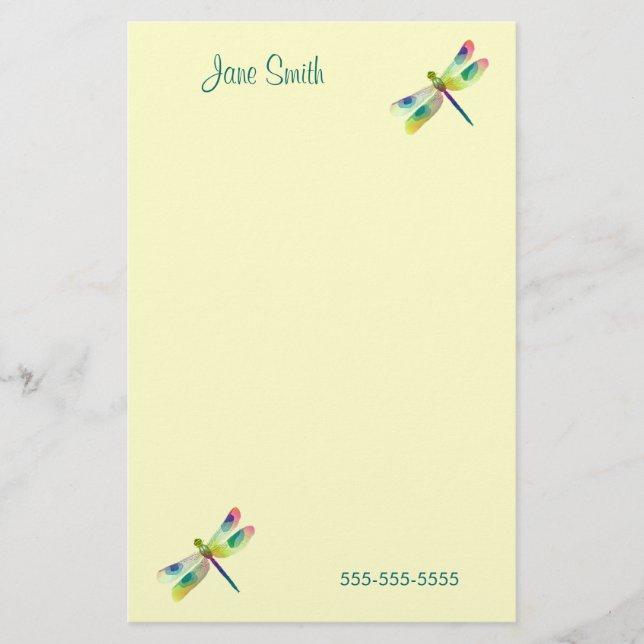 Pastel Dragonfly Stationery (Front)