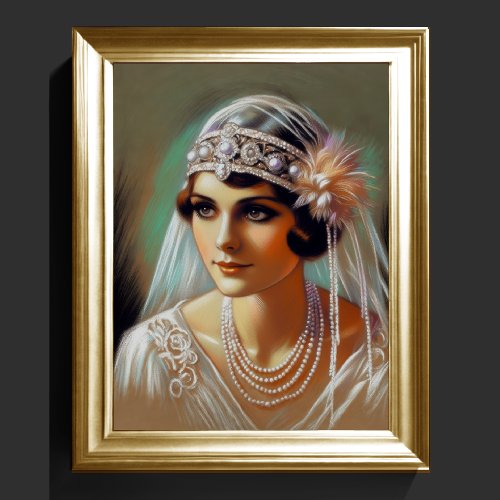 Pastel Drawing 1920s Bride Poster