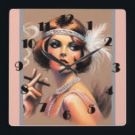 Pastel Drawing 1920's Flapper Girl Smoking II Square Wall Clock<br><div class="desc">Pastel Drawing 1920's Flapper Girl Smoking II</div>