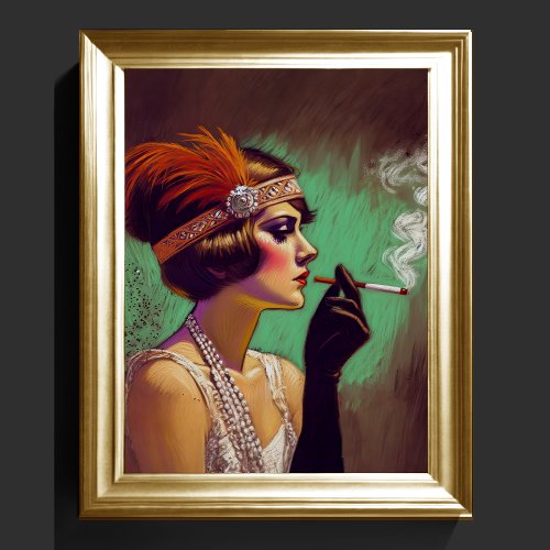 Pastel Drawing 1920s Flapper Girl Smoking III Poster