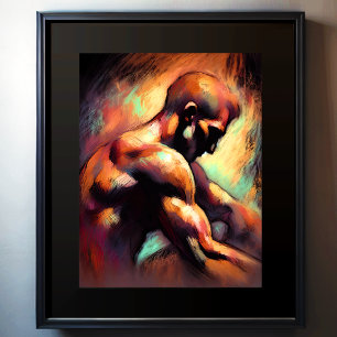 Pastel Drawing Abstract Man Poster