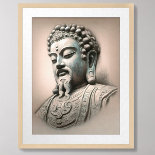 Pastel Drawing Ancient Chinese Stone Sculpture Poster