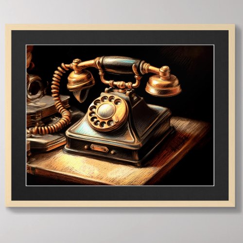 Pastel Drawing Antique Phone from 1930s Era Poster