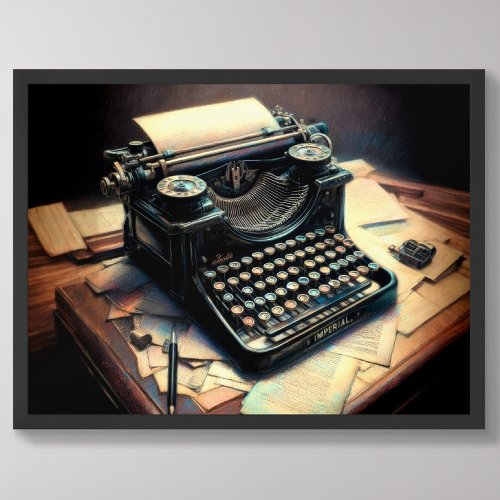 Pastel Drawing Antique Typewriter Desk Poster