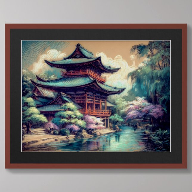 Pastel Drawing Asian Pagoda and Scenery Poster (Creator Uploaded)