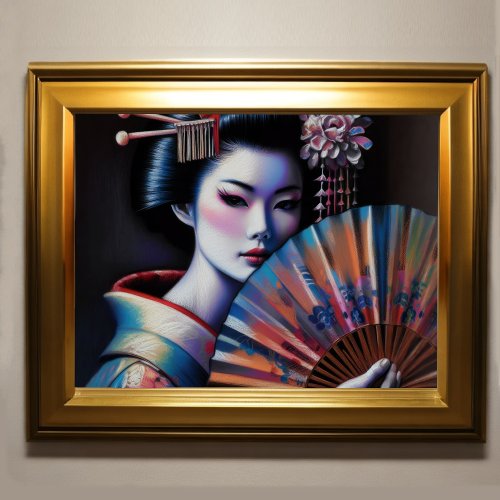 Pastel Drawing Beautiful Japanese Woman Fan Poster