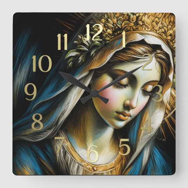 Pastel Drawing Blessed Virgin Mother Wall Clock (Front)
