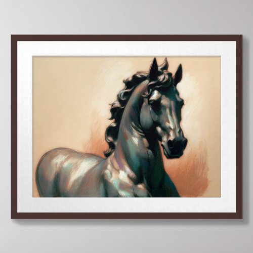 Pastel Drawing Bronze Horse Statue Poster