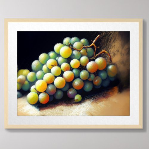 Pastel Drawing Bunch of Green Grapes Still Life Poster