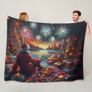 Pastel Drawing Christmas Holiday Santa Fleece Blanket