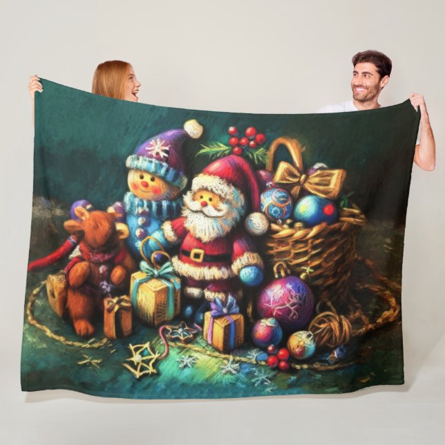 Pastel Drawing Christmas Toys Fleece Blanket (In Situ)