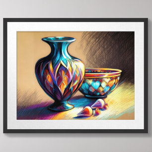 Pastel Drawing Colorful Glass Art Pieces Poster