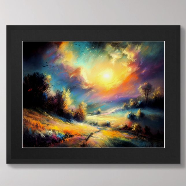 Pastel Drawing Colorful Nighttime Landscape Moon Poster (Creator Uploaded)