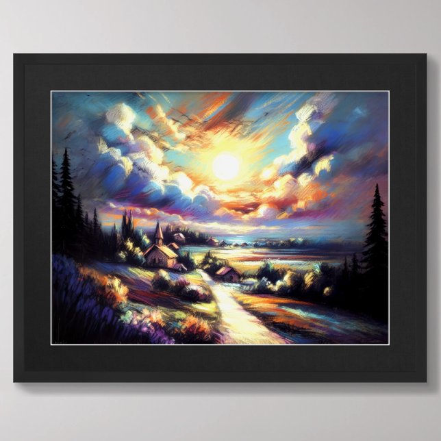 Pastel Drawing Colorful Nighttime Landscape  Poster (Creator Uploaded)